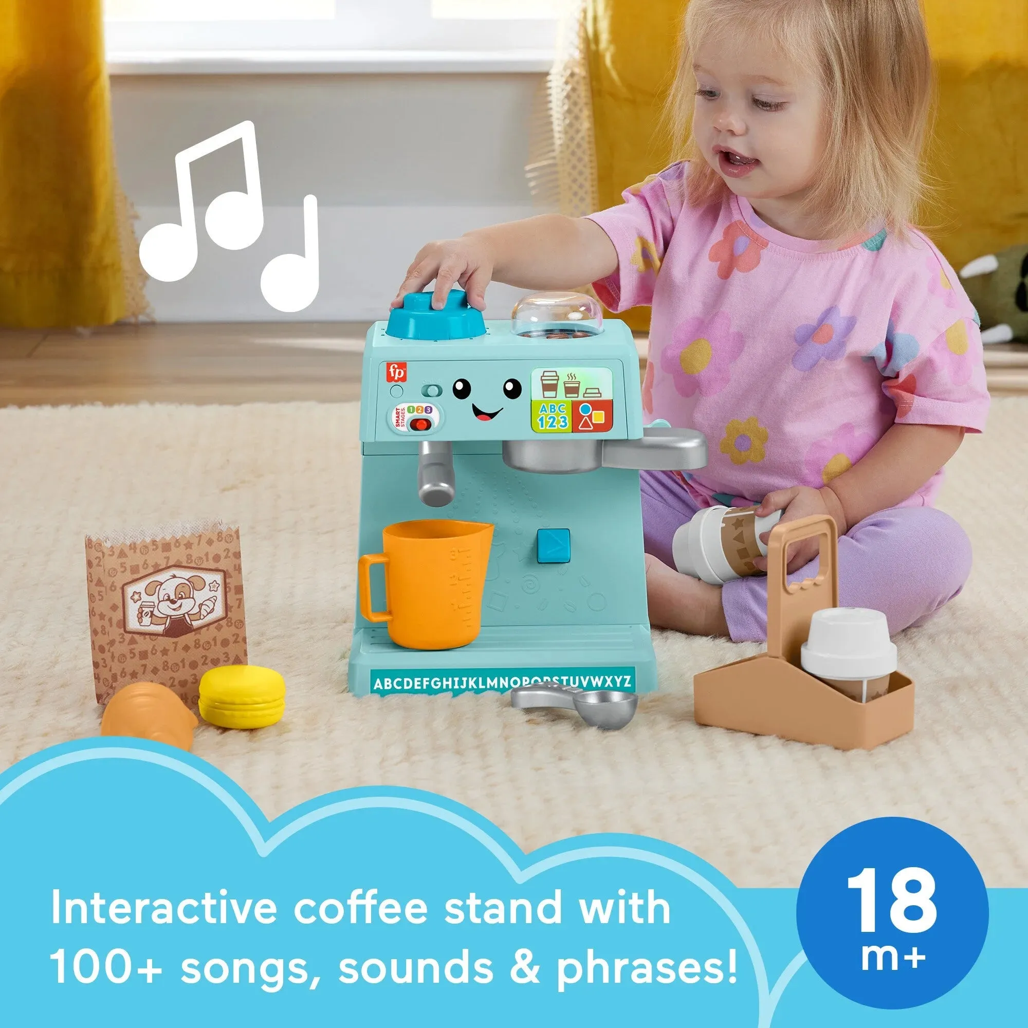 Fisher-Price HTW96 Laugh Learn Learn Serve Coffee Cafe Toddler Electronic Toy, 10 Play Pieces - Multi-Color