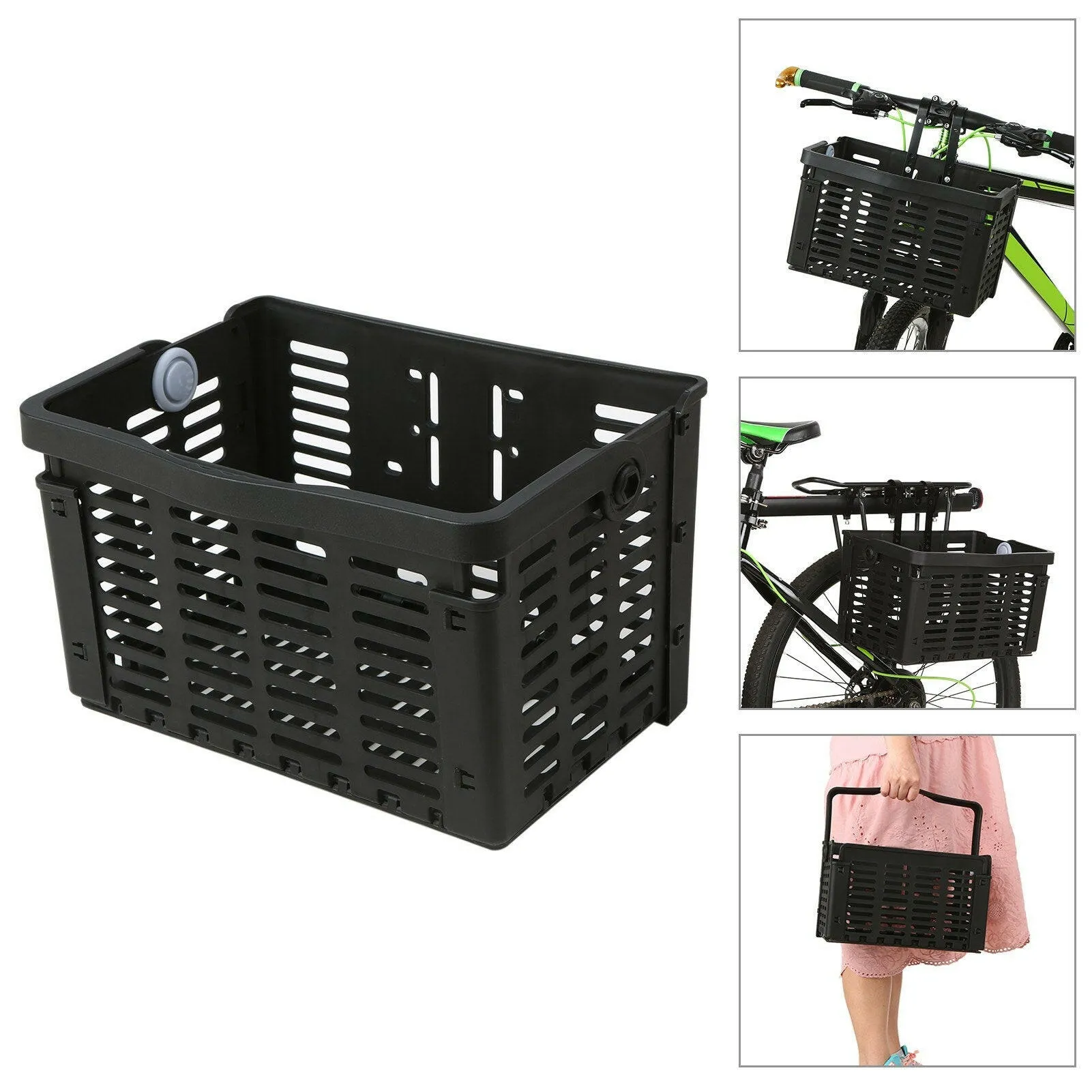 Folding Bike Basket Detachable Plastic Bike Handlebar Front Basket Bicycle Rear Rack Hanging Basket Cycling Cargo Carrier