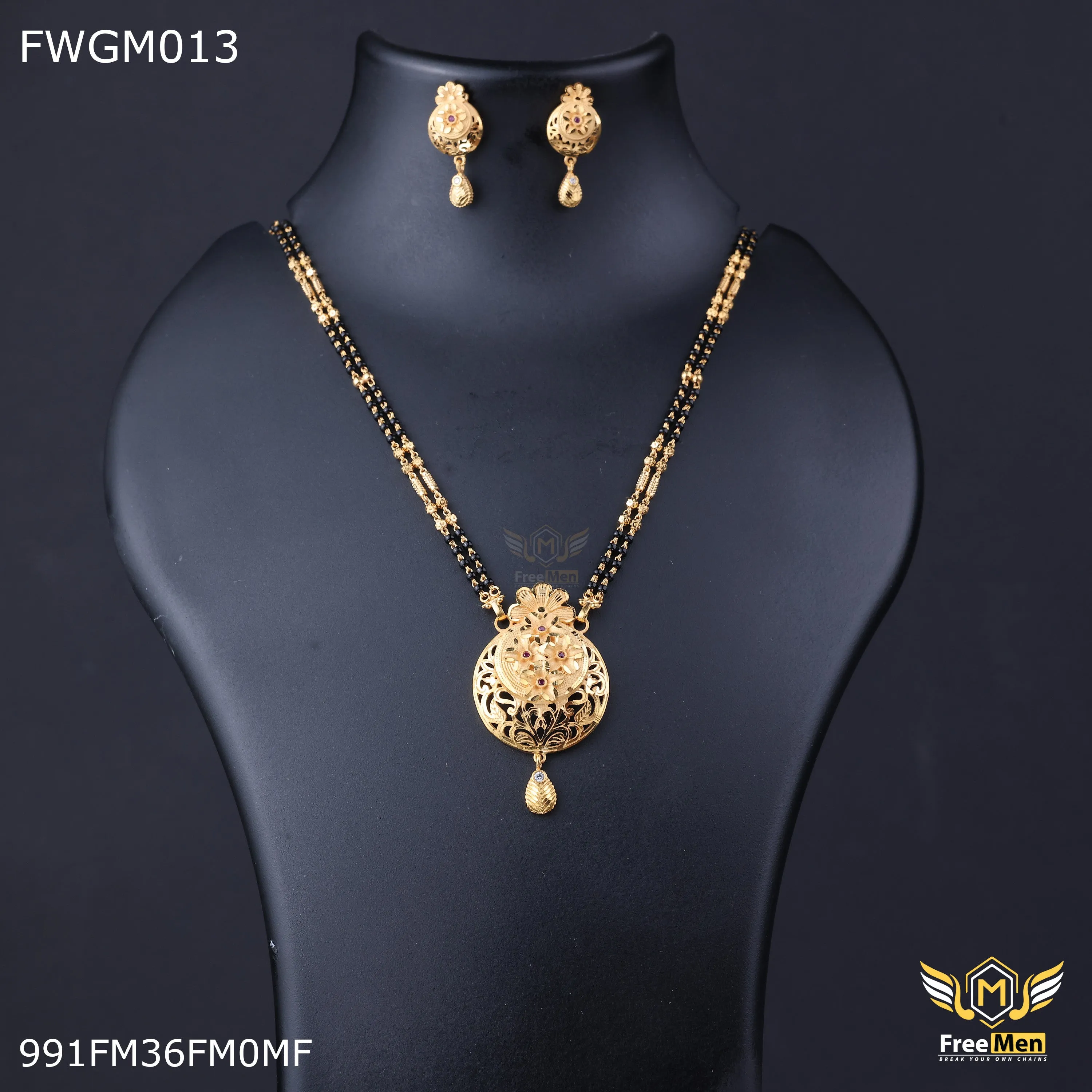 Freemen 1GM Mangalsutra round flower design with earring for women - FWGM013