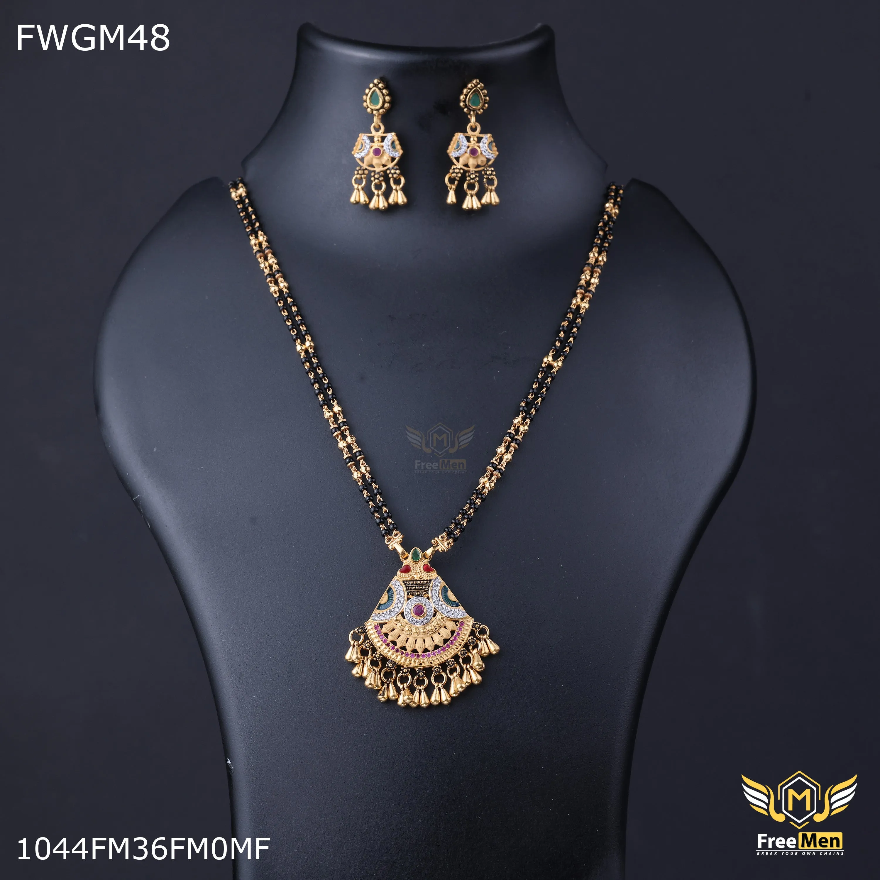 Freemen 1MG Triamgle Design mangalsutra With Earring for women - FWGM048