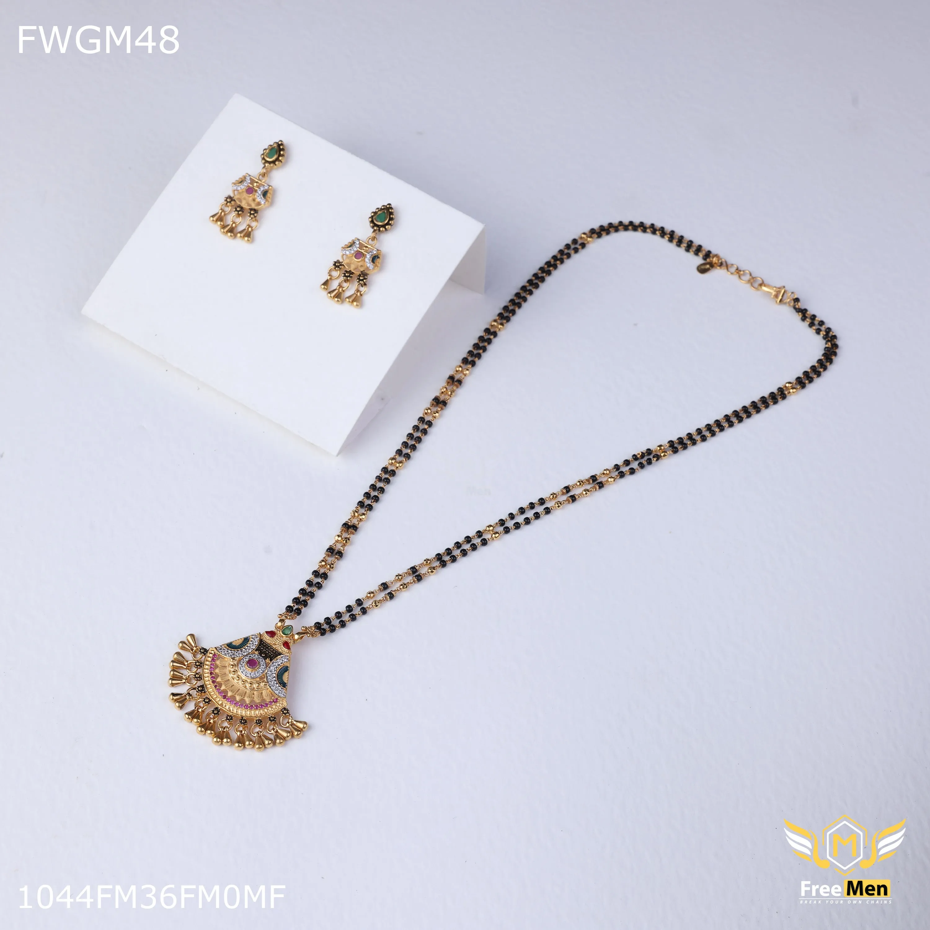 Freemen 1MG Triamgle Design mangalsutra With Earring for women - FWGM048