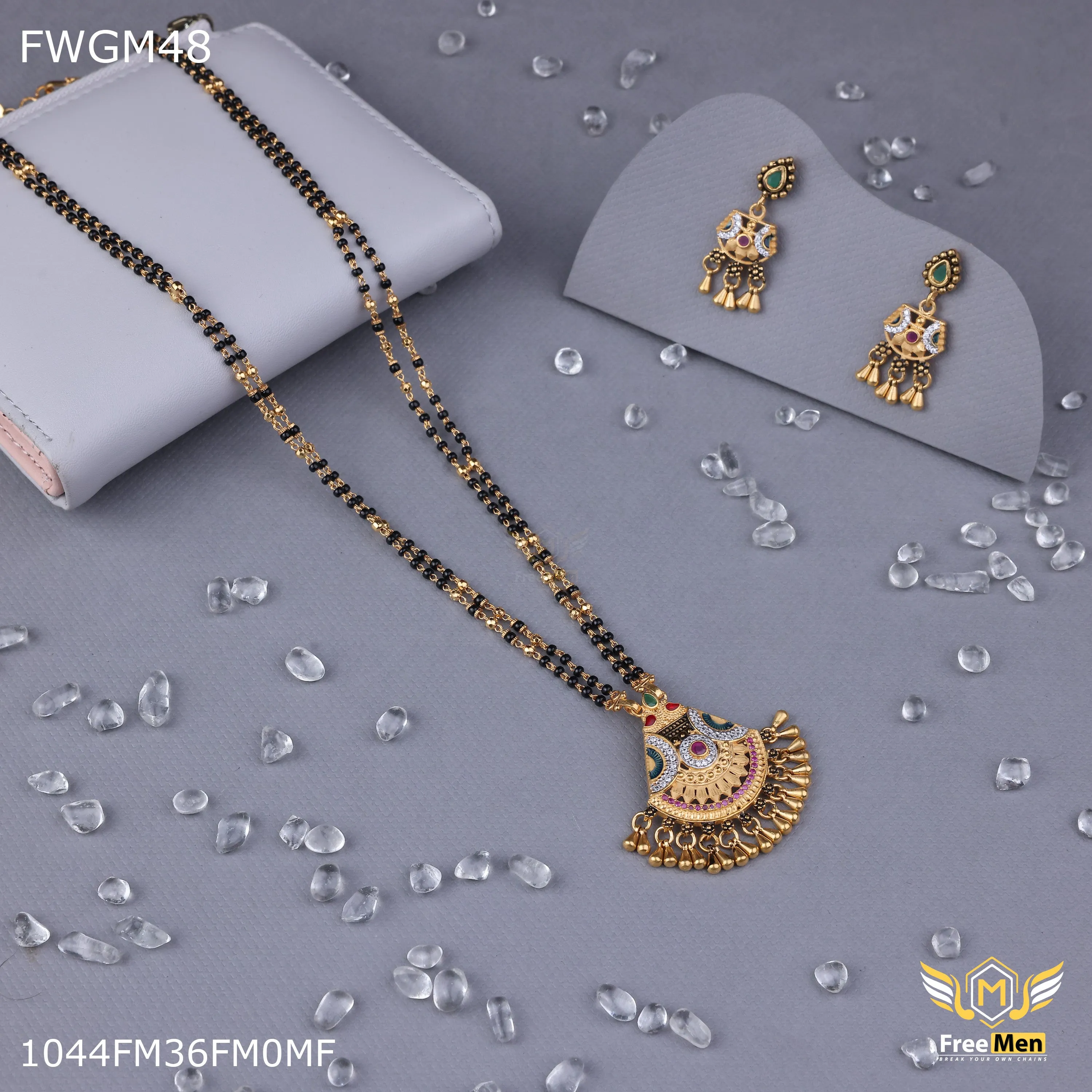 Freemen 1MG Triamgle Design mangalsutra With Earring for women - FWGM048