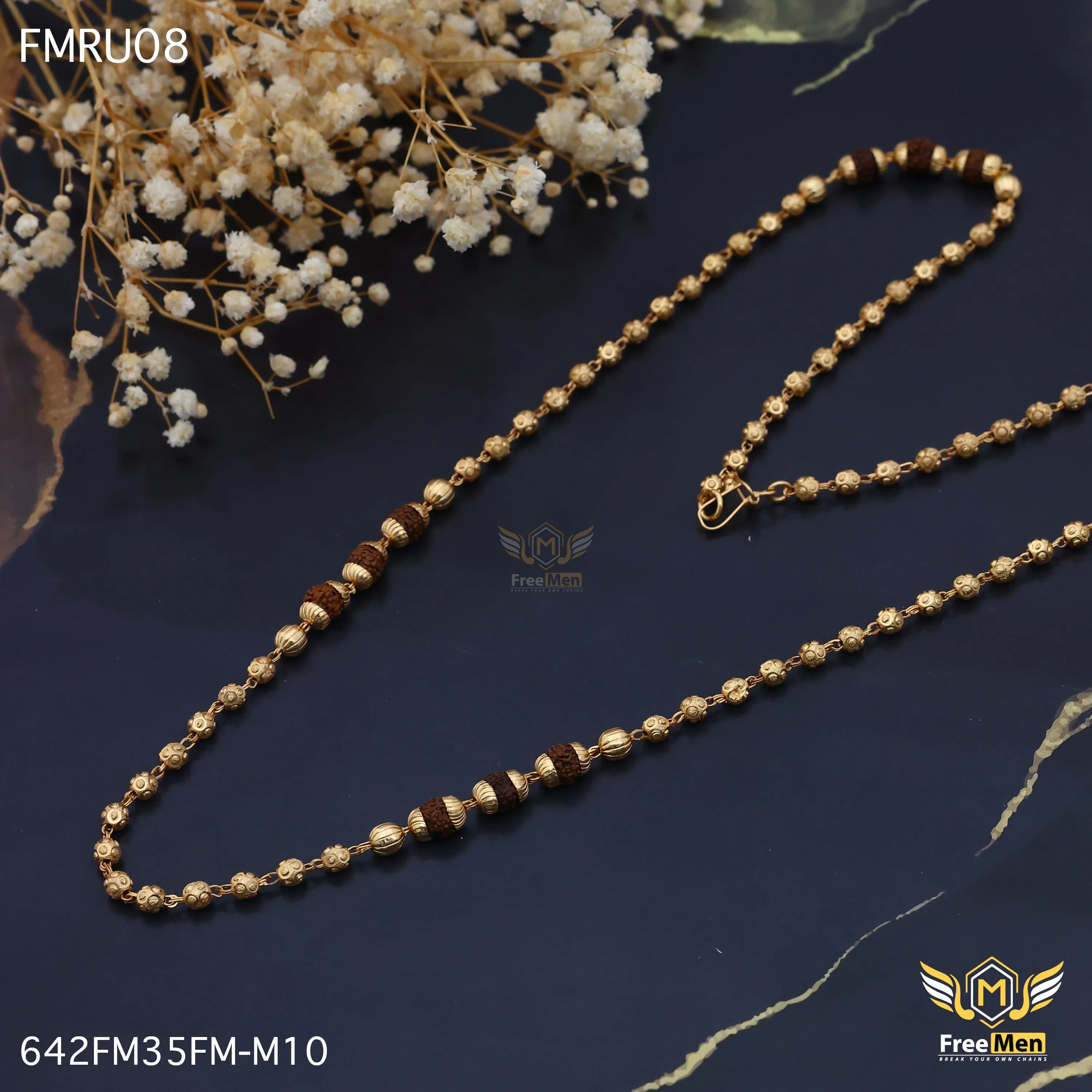 Freemen Aesthetic Three ball Rudraksha Mala - FMRU011