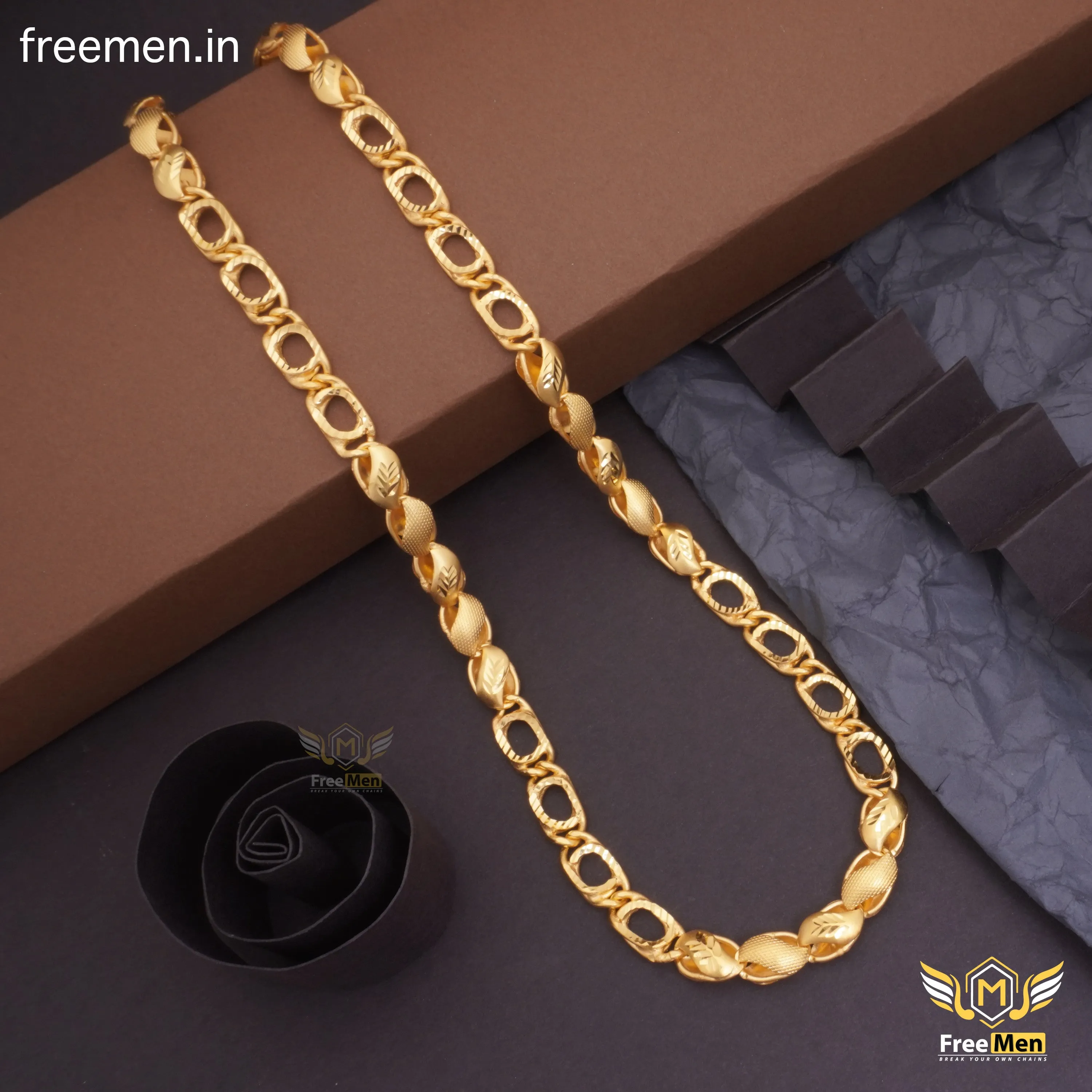 Freemen Amazing Lotus Ring Gold Chain for Men - FMG281