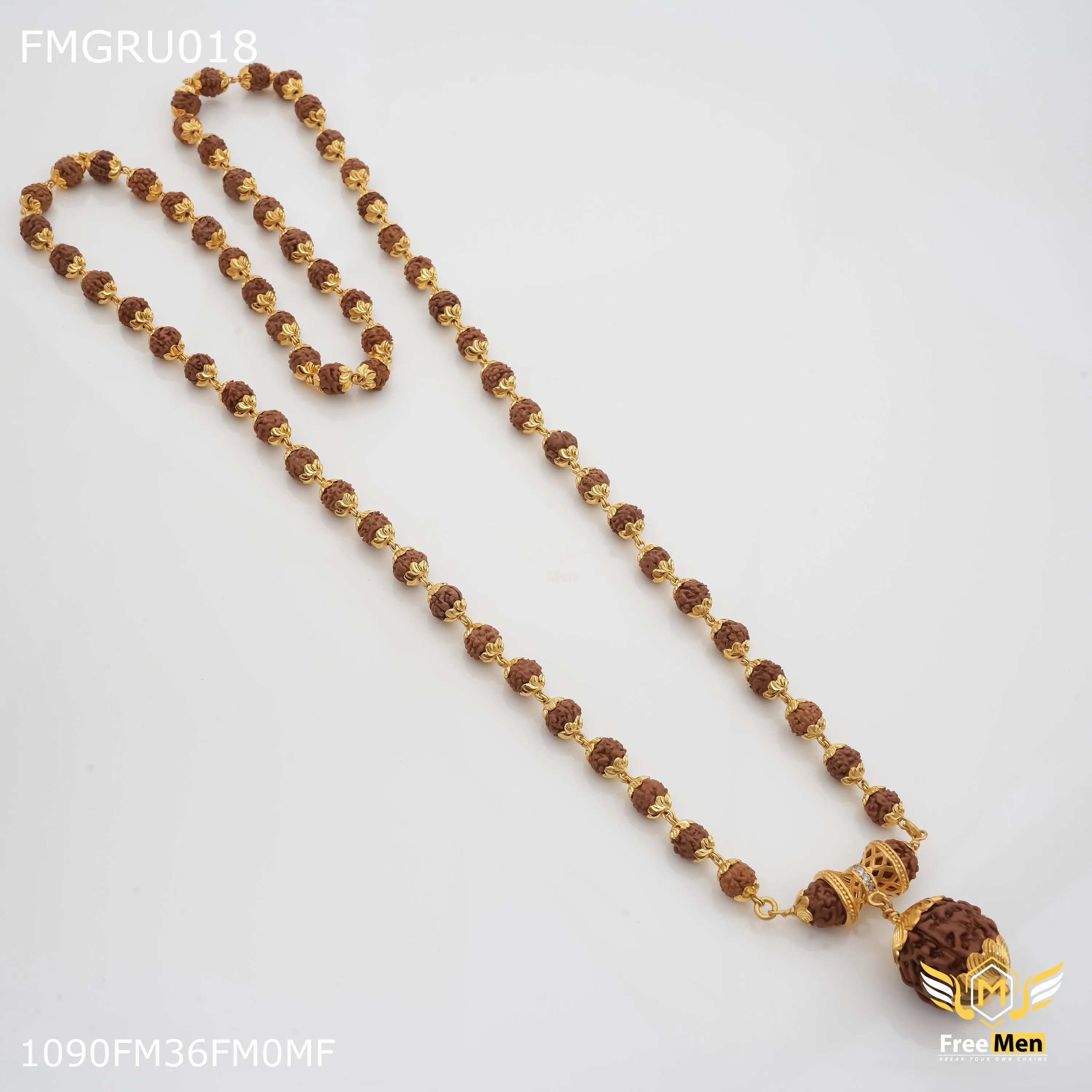 Freemen Brown Rudraksha with big rudra pendent Mala for Man - FMGRU018