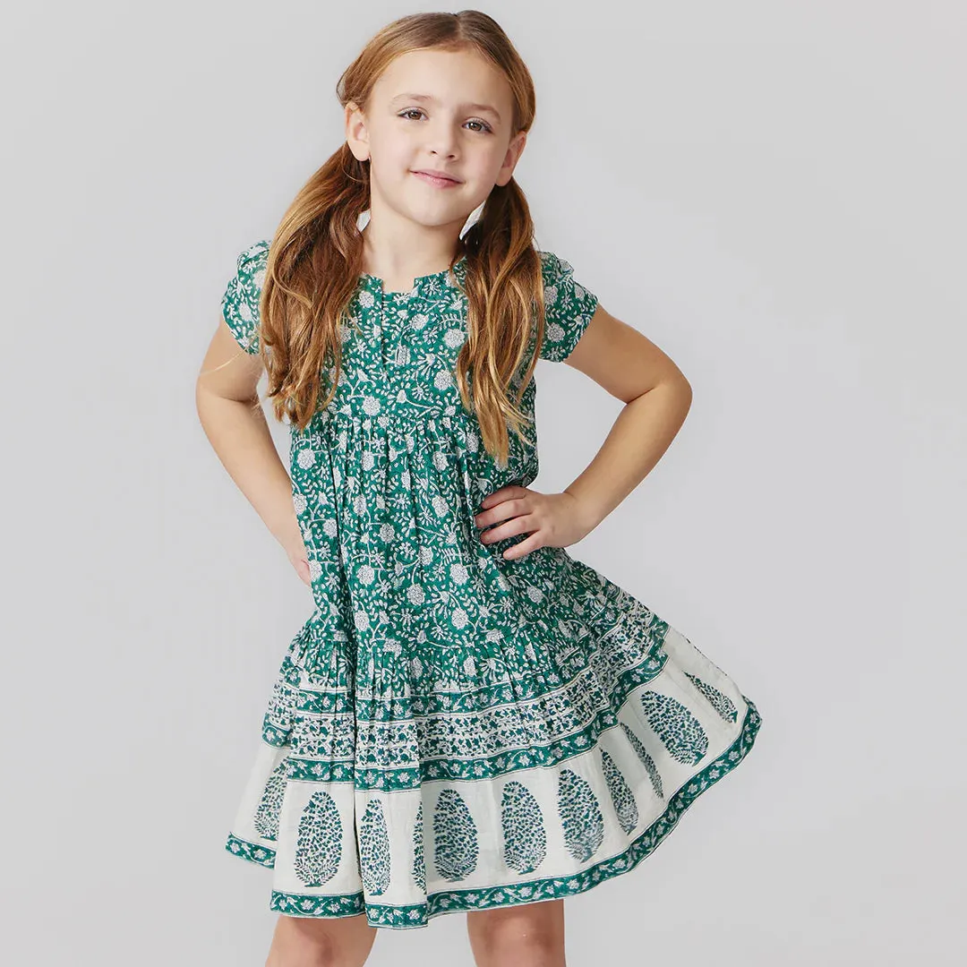 Girls Adele Dress - Green Garden Floral