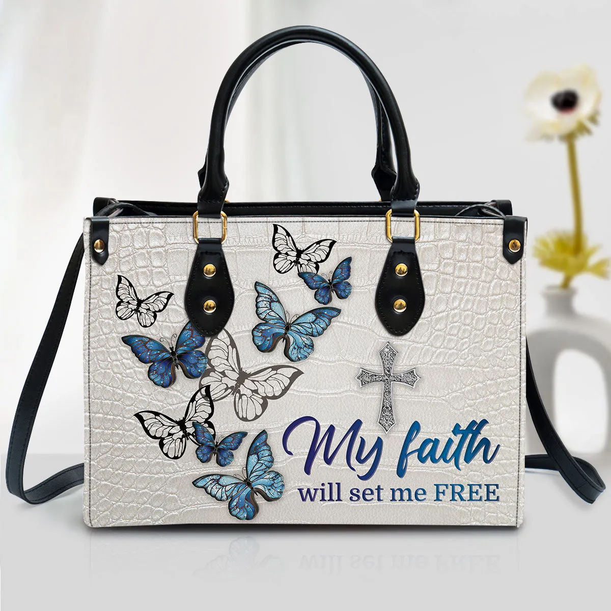 Gorgeous Butterfly Leather Bag - My Faith Will Set Me Free - Christian Pu Leather Bags For Women