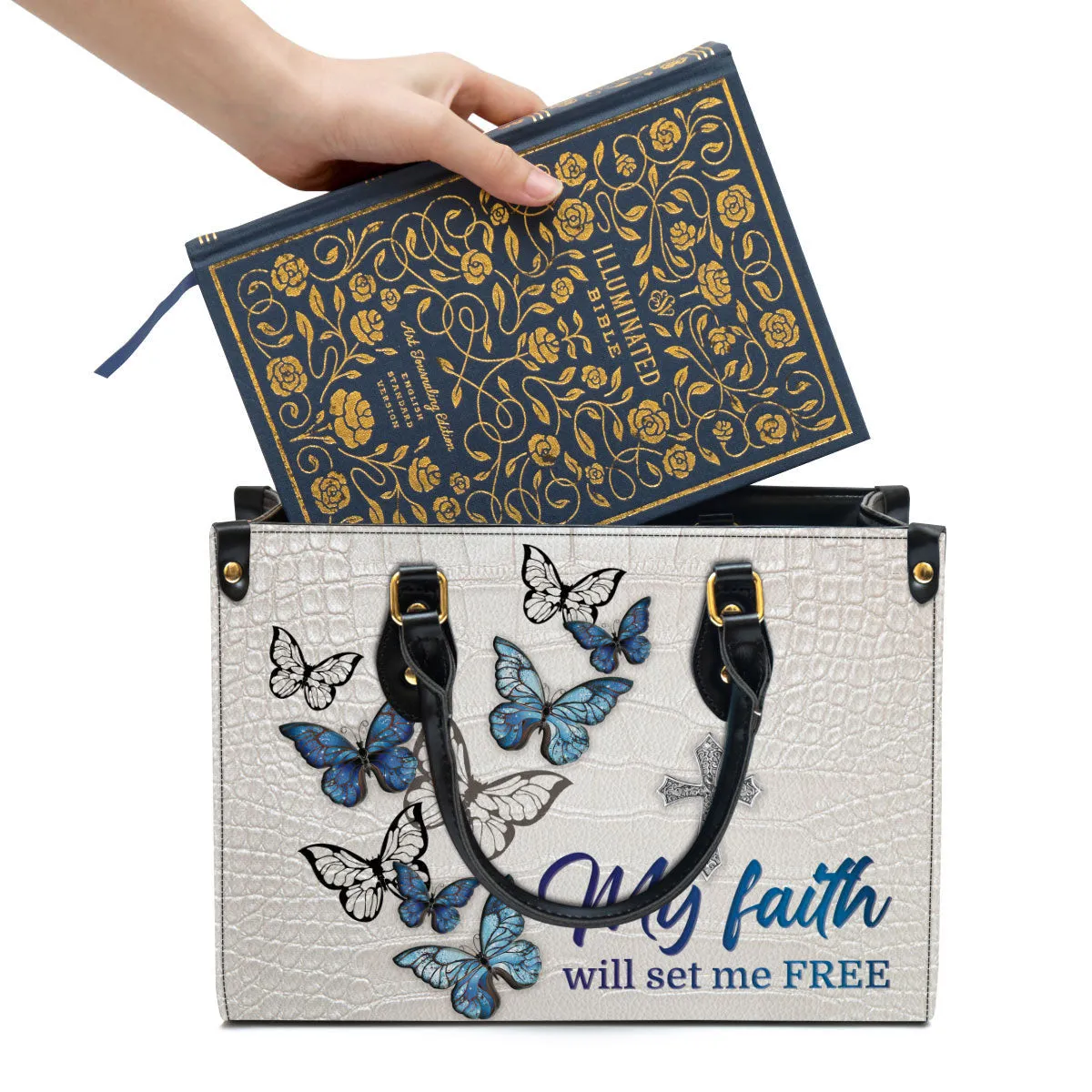 Gorgeous Butterfly Leather Bag - My Faith Will Set Me Free - Christian Pu Leather Bags For Women