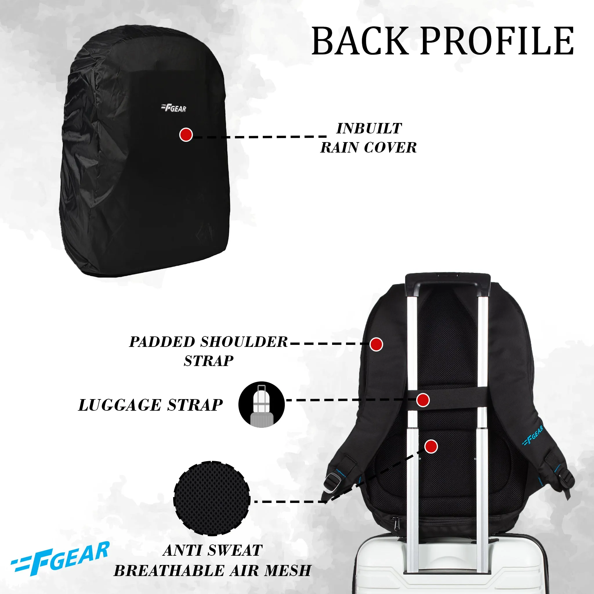 Gravity Black 30L Laptop Backpack with raincover