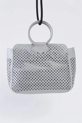 Grey Cloth Double Layered Faux Leather Mesh Hidden Magnetic Snap Button Closure Crossbody Handbag / 1 Bag