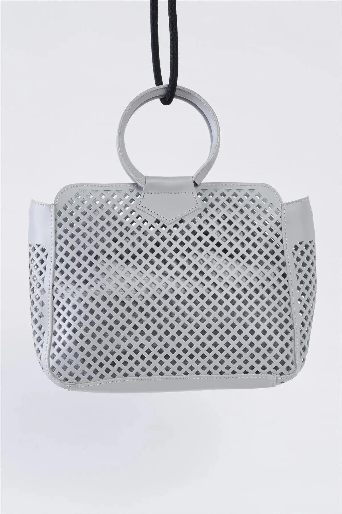 Grey Cloth Double Layered Faux Leather Mesh Hidden Magnetic Snap Button Closure Crossbody Handbag / 1 Bag