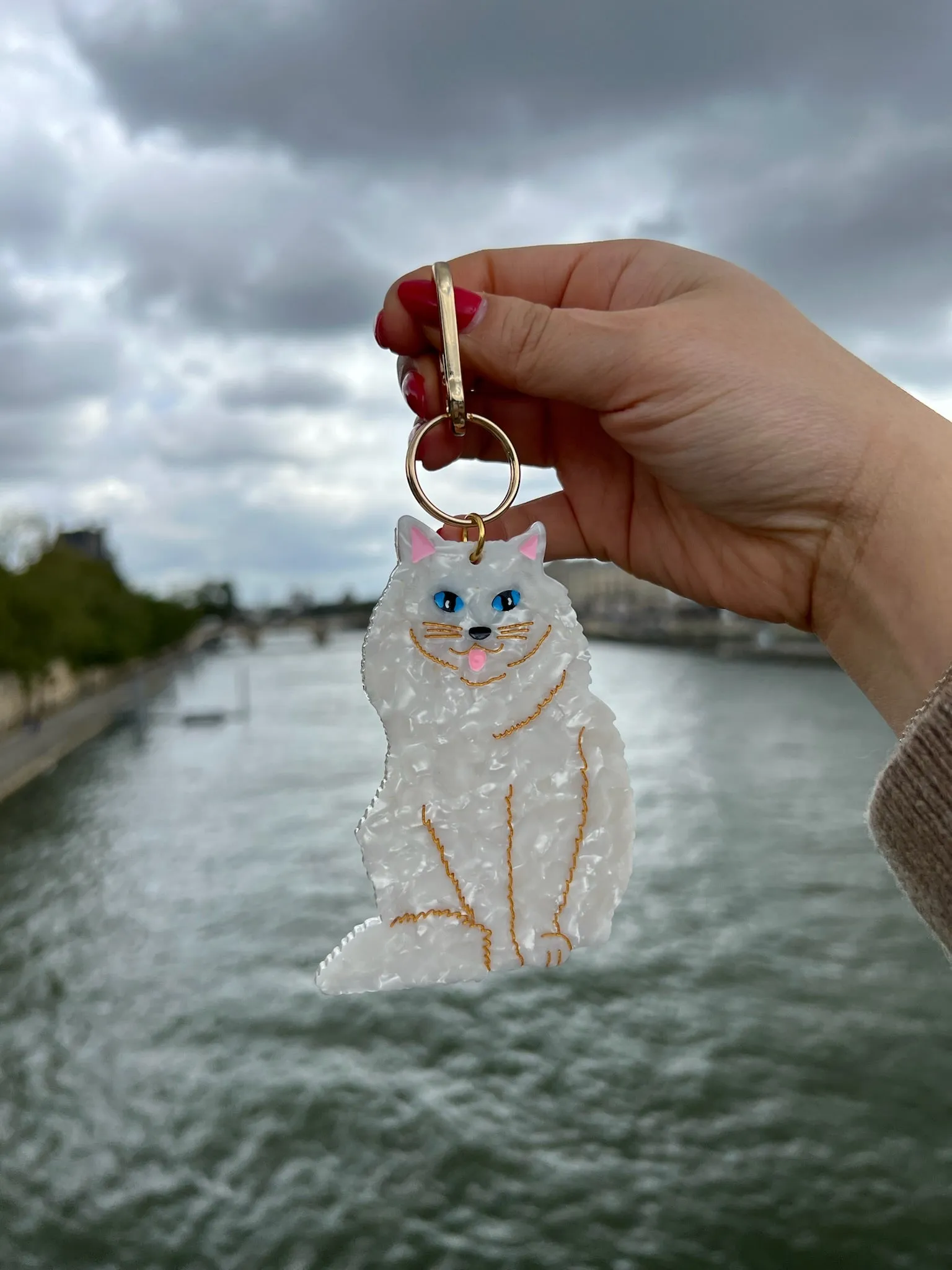 Hand-painted Persian Cat Bag Charm   Keychain | Eco-Friendly