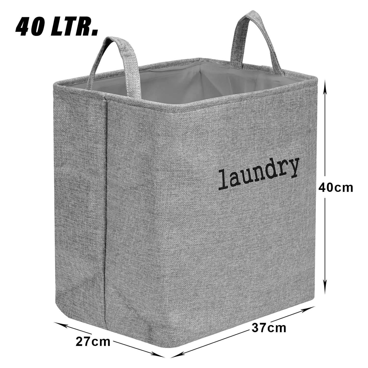 Heart Home Laundry Basket | Square Foldable Laundry Basket | Jute Storage Bag with Handles | Clothes Basket for Home | Toy Storage Basket | 40 LTR | Gray