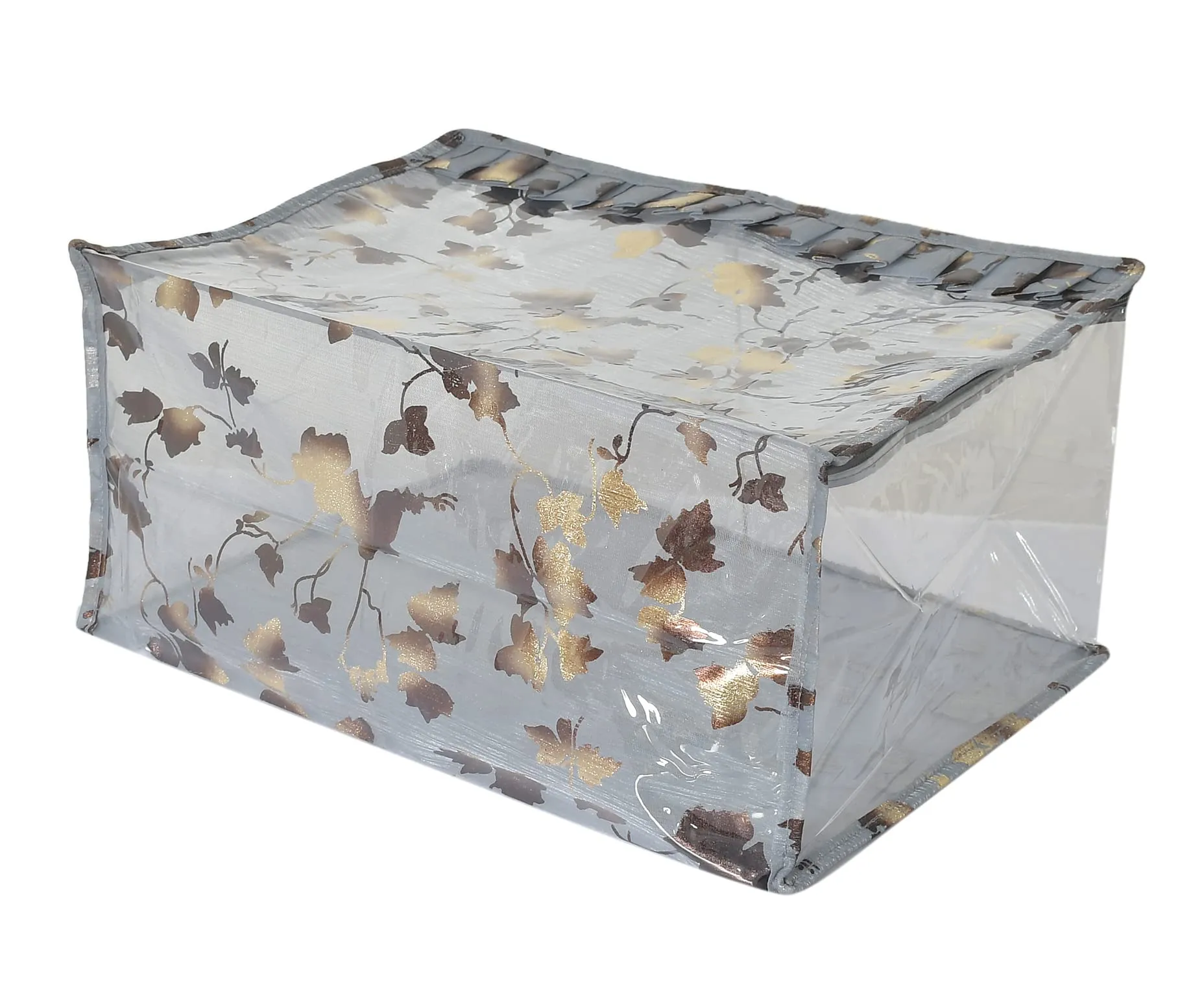 Heart Home Leaf Printed Laminated Transparent Underbed Storage Bag- Pack of 2 (Grey)-HS43HEARTH26135