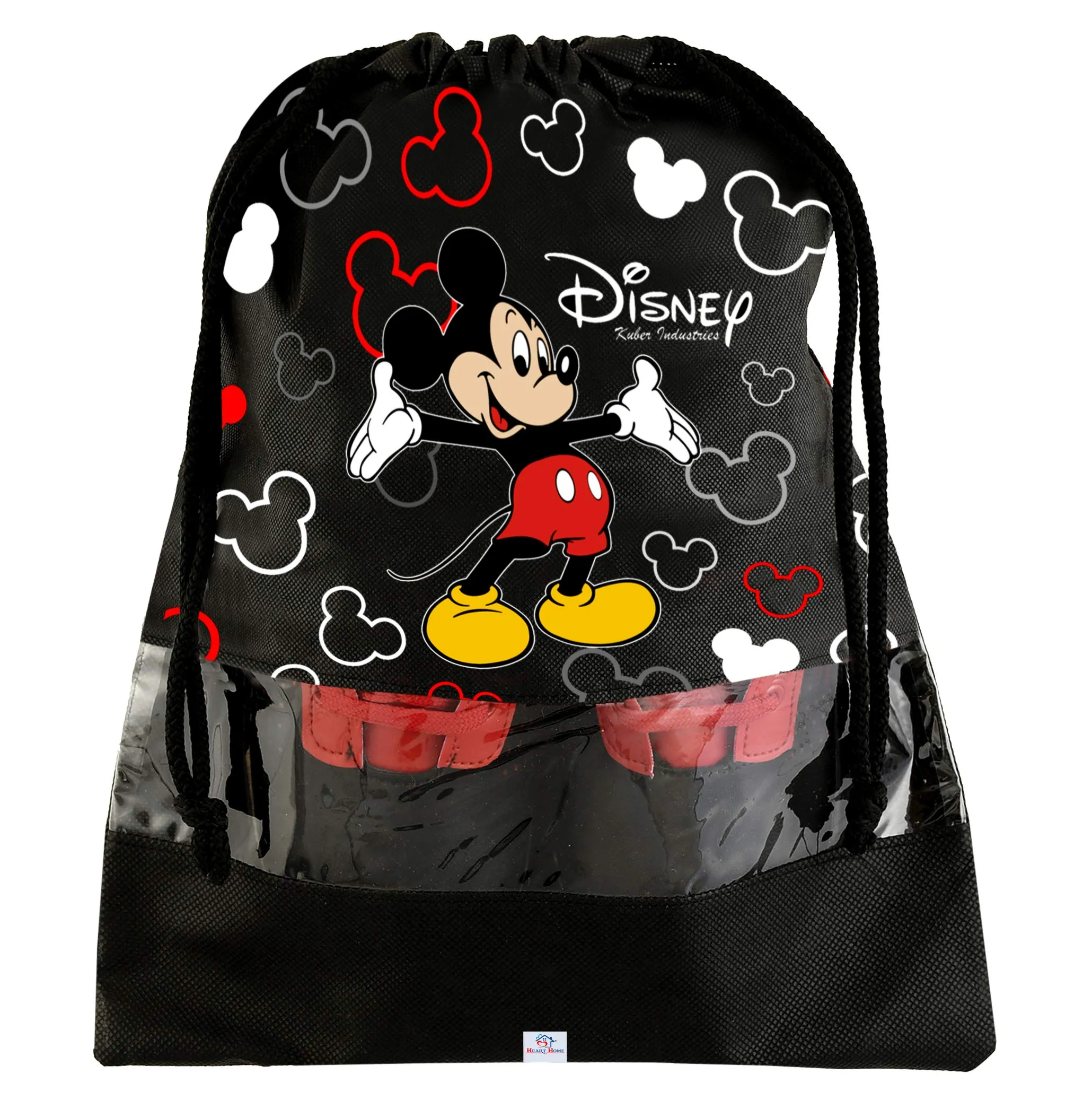 Heart Home Portable Travel Shoe Bags Dust-Proof Shoe Organizer Space Saving Storage Bags, Disney Mickey Print (Set of 9,Black) -HS_35_HEARTHS17974