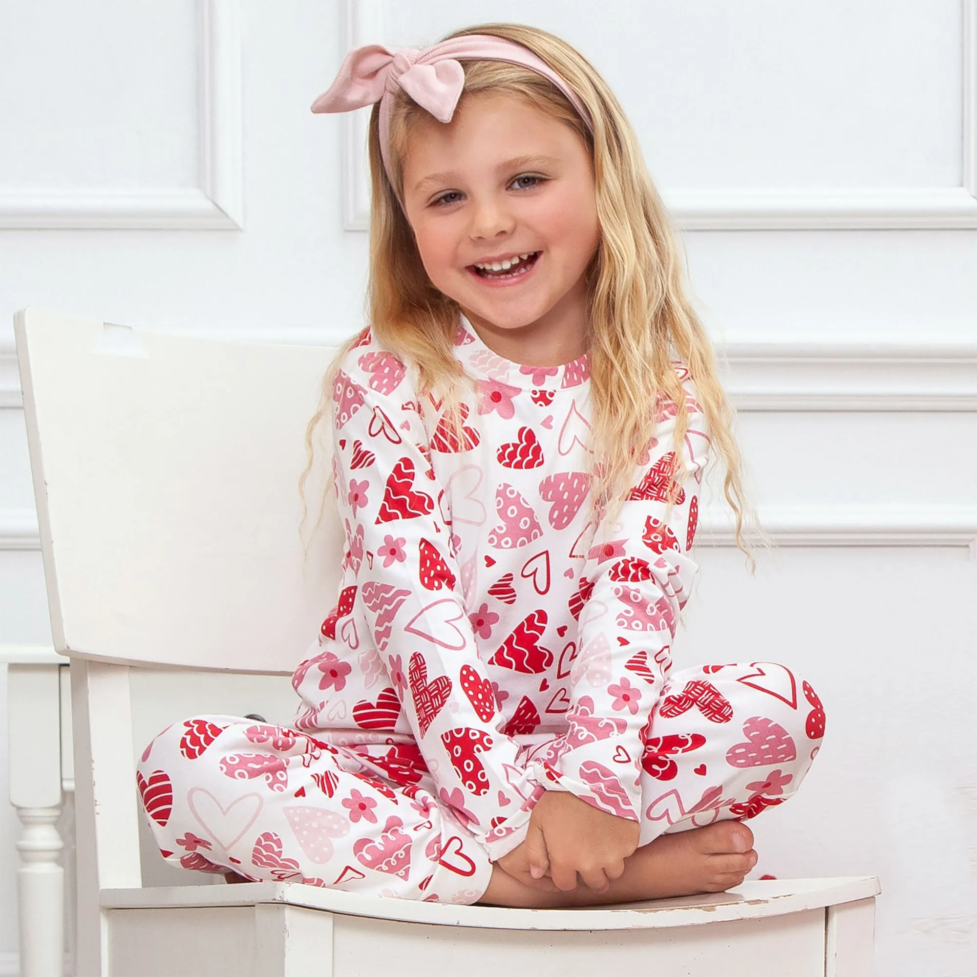 Hearts Girl's Valentine Bamboo Pajama Set