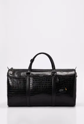 Heritage Croco Leather Duffel Bag With Lock Closure