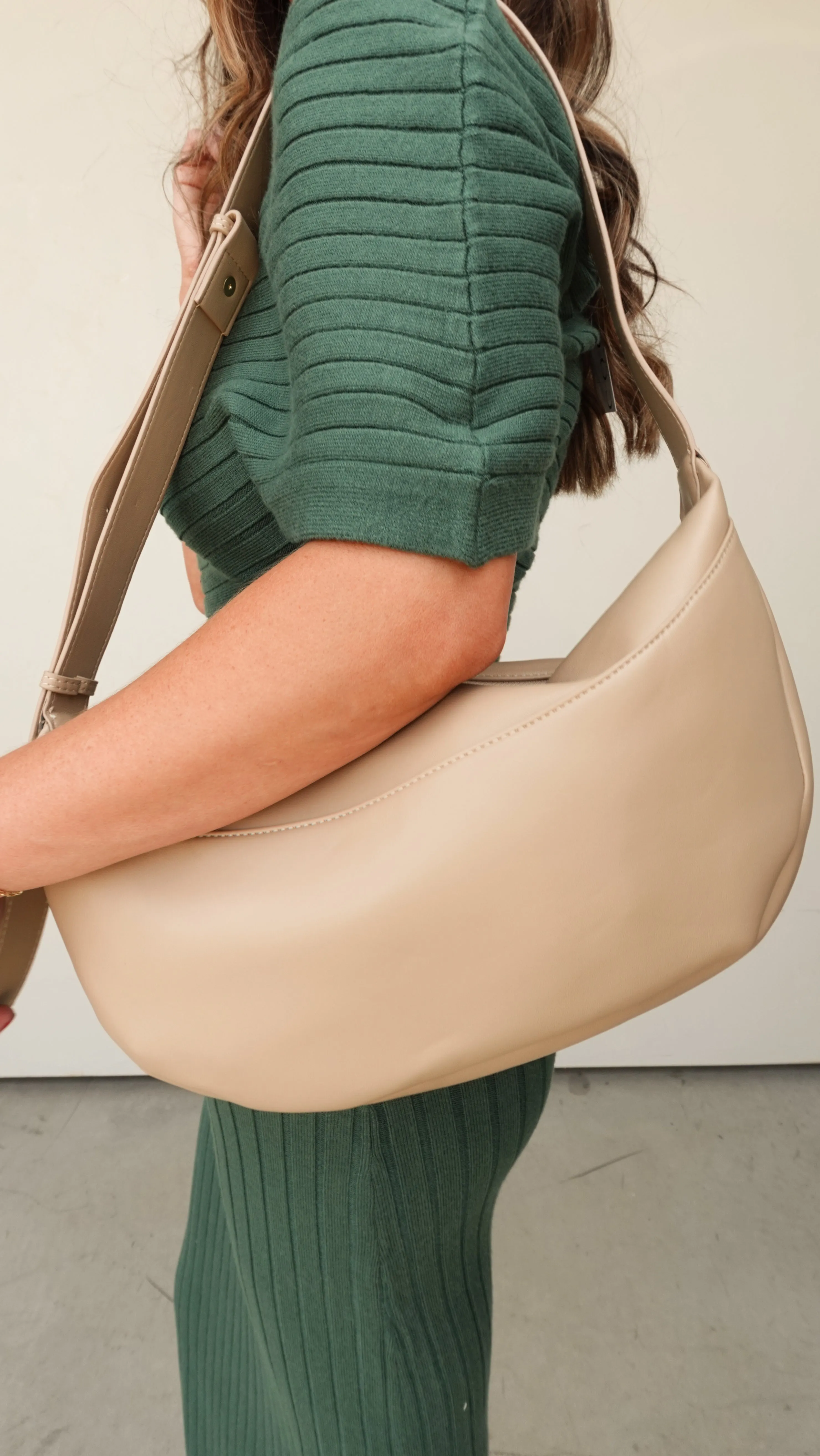 Hobo Crossbody Bag in Beige