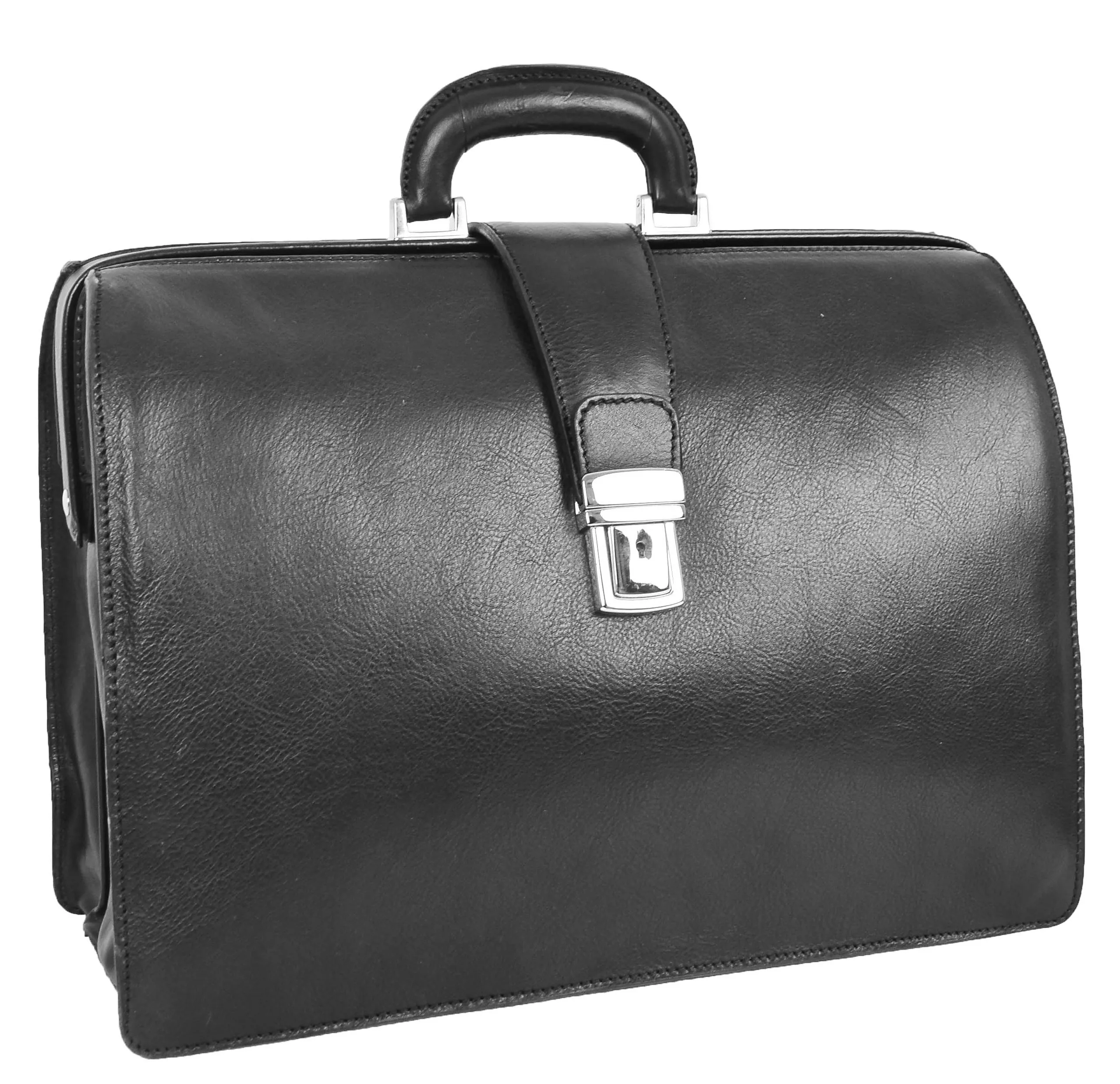 Italian Leather Doctors Briefcase Business Professionals Gladstone Bag Black - Djoser