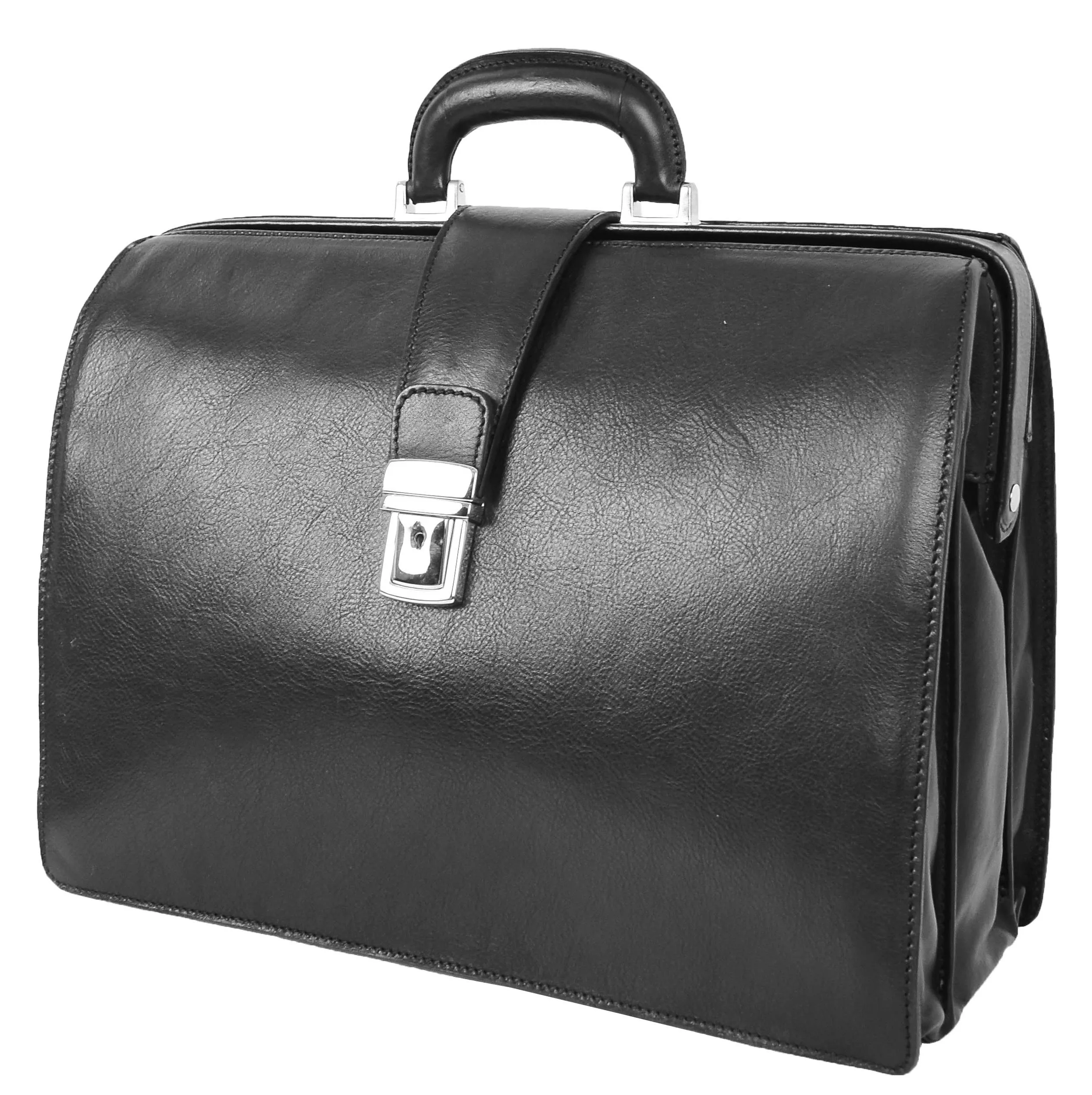 Italian Leather Doctors Briefcase Business Professionals Gladstone Bag Black - Djoser