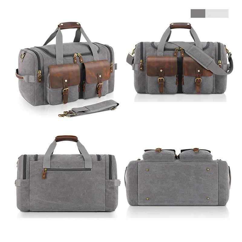 Kaegreel Men's High Capacity Canvas Portable Travel Leather Retro Bags