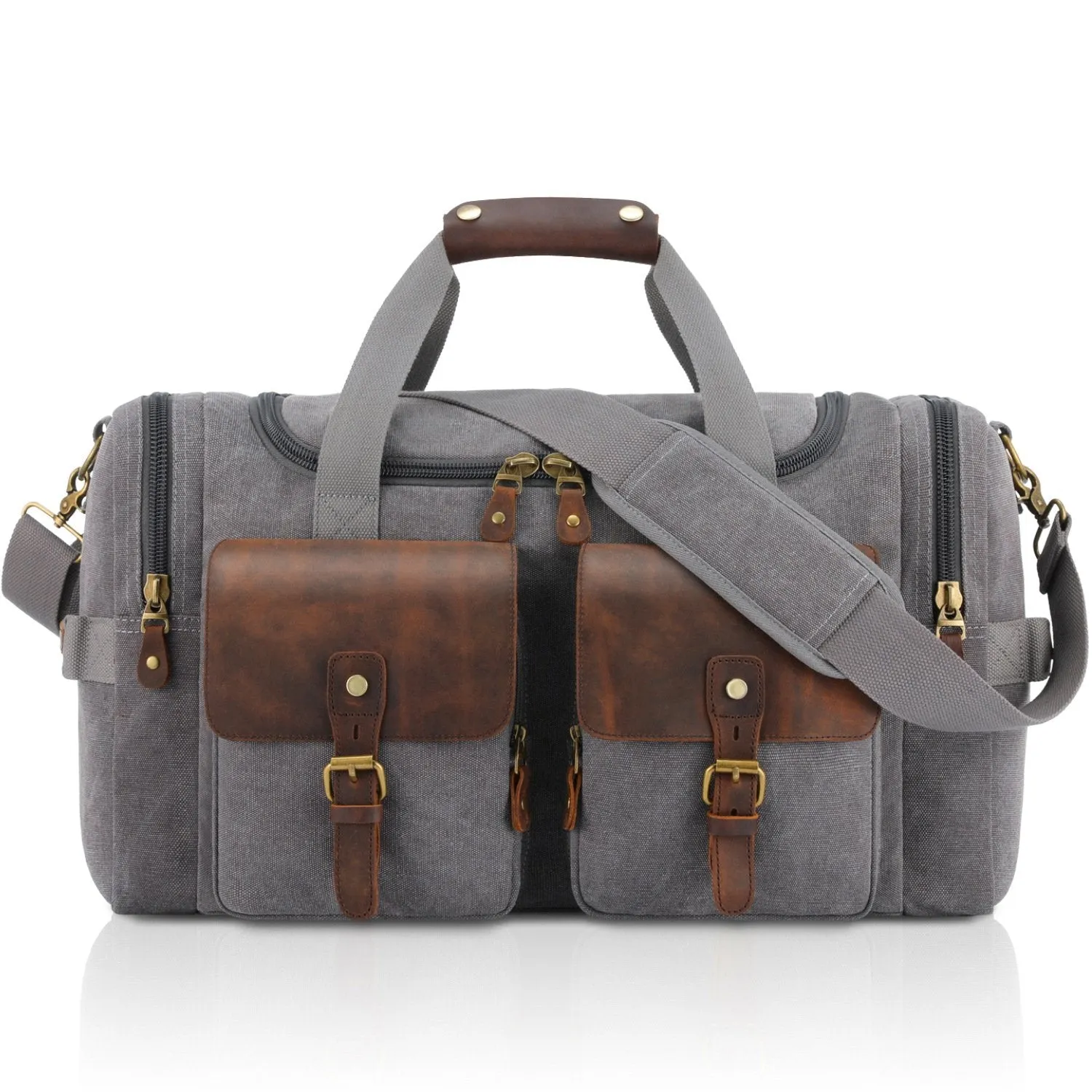 Kaegreel Men's High Capacity Canvas Portable Travel Leather Retro Bags