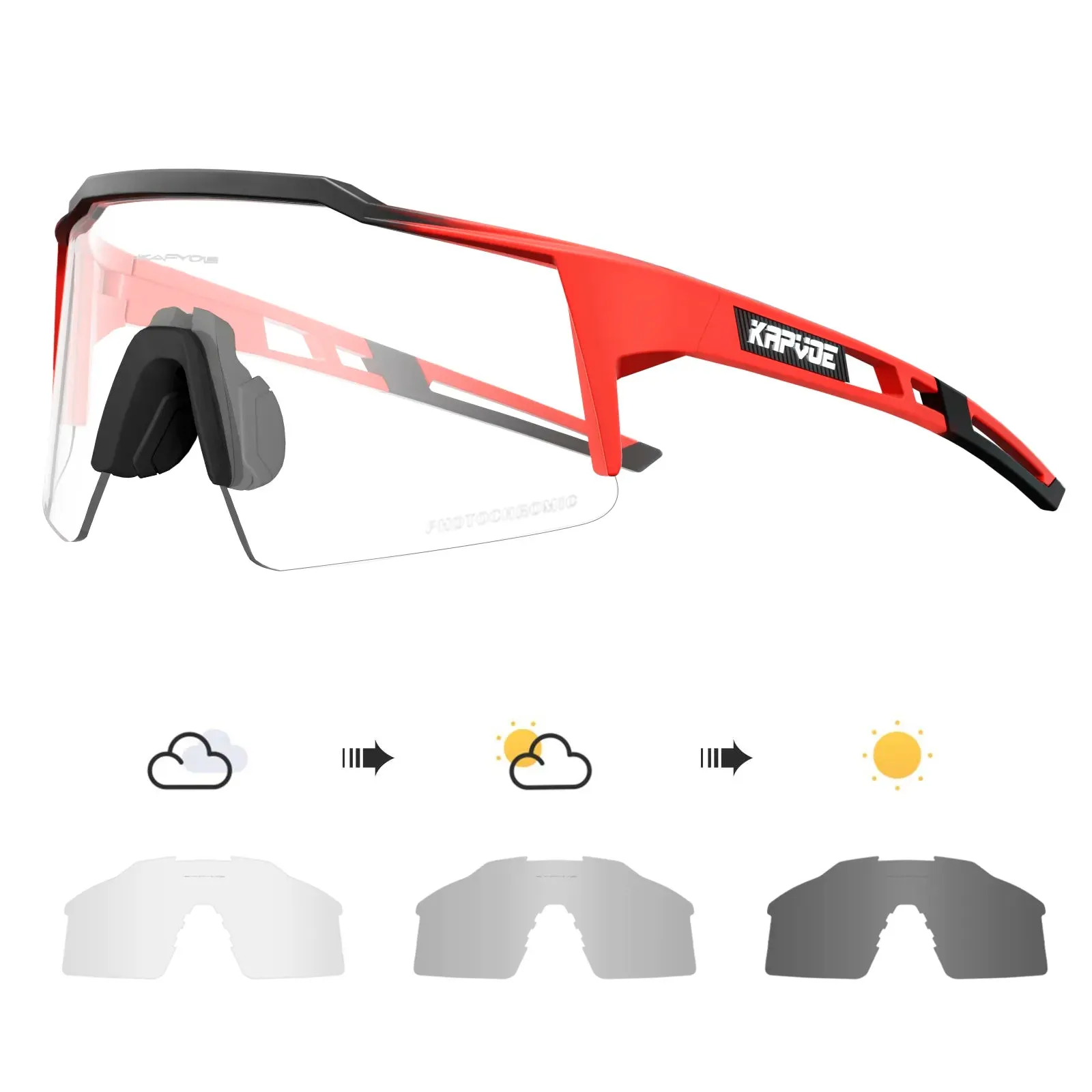 Kapvoe Photochromic Cycling Sunglasses for Men Glasses Fashion Mountain Bicycle Road Speed Cool Goggles Eyewear Sports MTB Bike