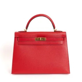 Kelly Sellier 32 Rouge Casaque Epsom Leather Gold Hardware