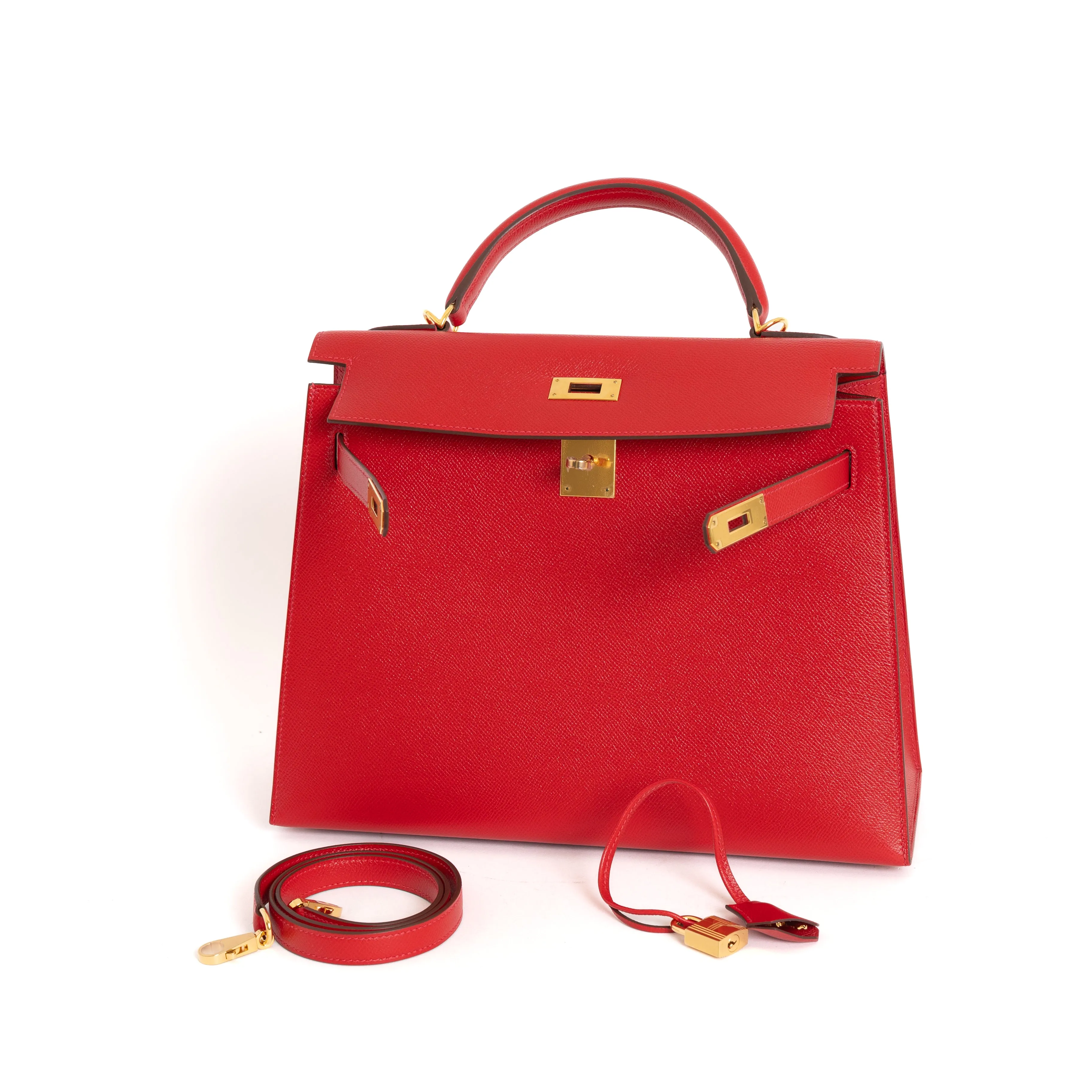 Kelly Sellier 32 Rouge Casaque Epsom Leather Gold Hardware