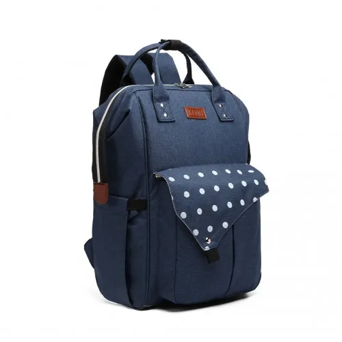 KONO Polka Dot Maternity Backpack Bag with USB Connectivity - Navy | Spacious, Durable & Stylish