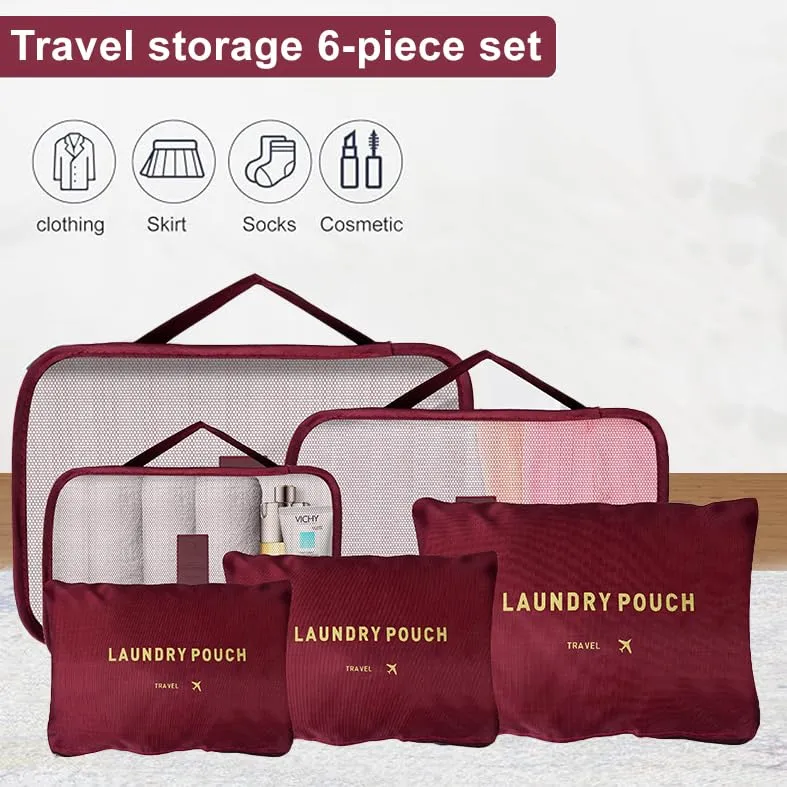 Kuber Industries 30 Pcs Travel Luggage Bag | Toiletry Bag for Jewellery-Watches-Bracelets | Multi-Purpose Storage Bag with Handle | Travel Utility Storage Pouches | LYN16-MRO | Maroon| Pack of 5