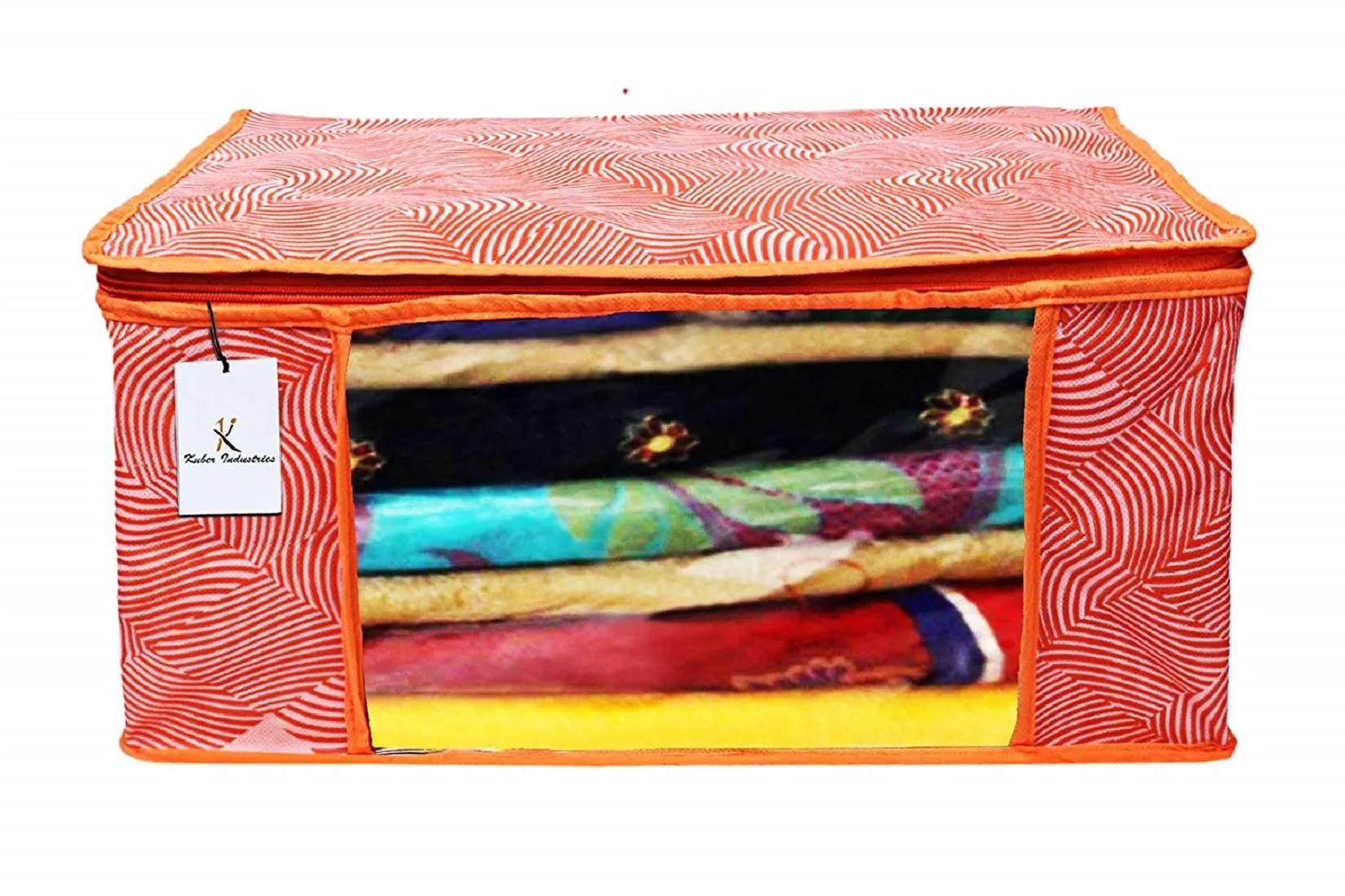 Kuber Industries Laheriya Printed Non Woven 6 Pieces Saree Cover And 6 Pieces Underbed Storage Bag, Cloth Organizer For Storage, Blanket Cover Combo Set (Orange) -CTLTC038701