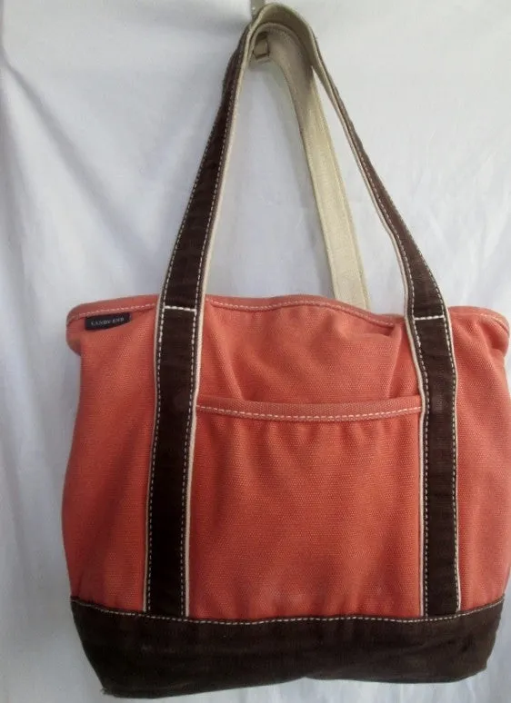 LAND'S END 33X38 Canvas Tote Shoulder Beach Bag Carryall ORANGE BROWN Vegan