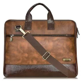 LOREM Tan & Brown Faux Leather 10L Laptop Messenger Bag for Men & Women (BG12)