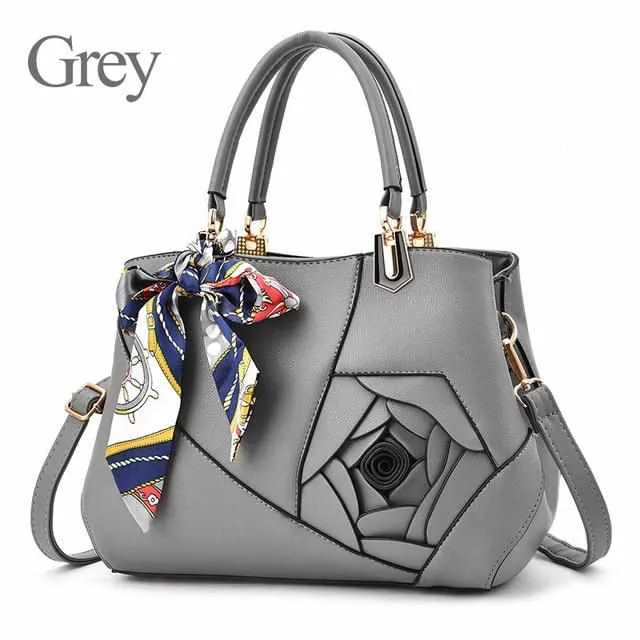 Luxury Scarves PU Leather Flowers Tote Handbags