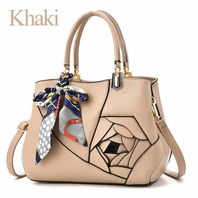 Luxury Scarves PU Leather Flowers Tote Handbags