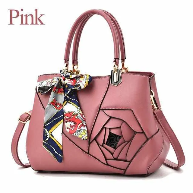 Luxury Scarves PU Leather Flowers Tote Handbags