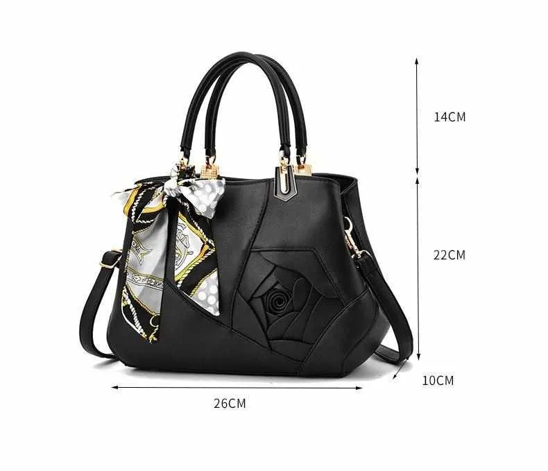 Luxury Scarves PU Leather Flowers Tote Handbags