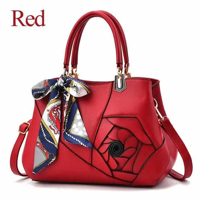 Luxury Scarves PU Leather Flowers Tote Handbags