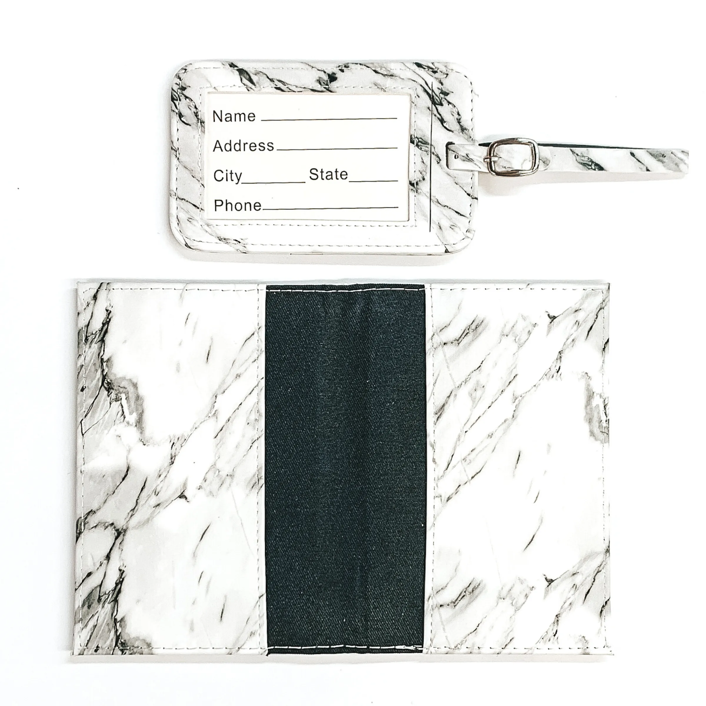 Marbled Passport and Luggage Tag Set in White