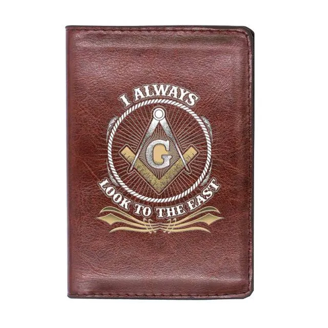 Master Mason Blue Lodge Wallet - I Always Look To The East PU Leather Black/Brown