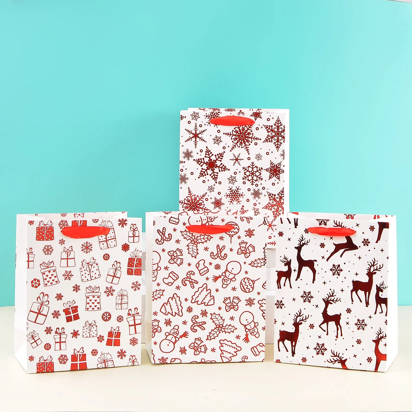 Merry Christmas With Reindeer And Stars Stylish Paper-Bag For Gifting.