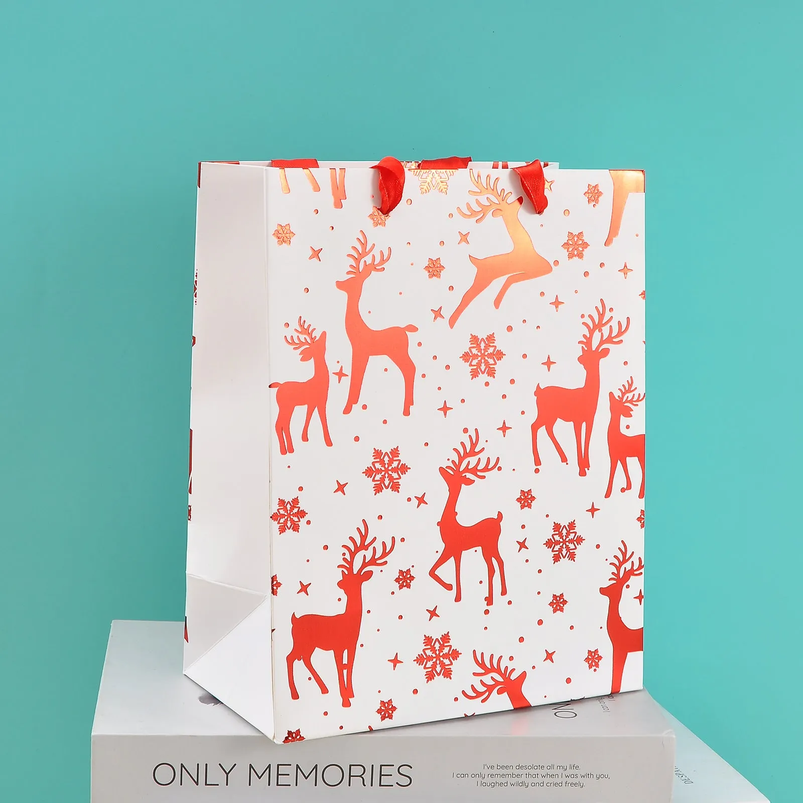 Merry Christmas With Reindeer And Stars Stylish Paper-Bag For Gifting.