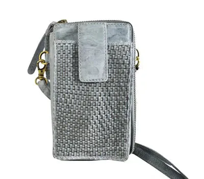 Milo Ella Woven Leather Crossbody Wallet in Navy