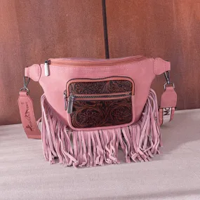 MW1276-194 Montana West Floral Tooled Fringe  Fanny Pack - Pink