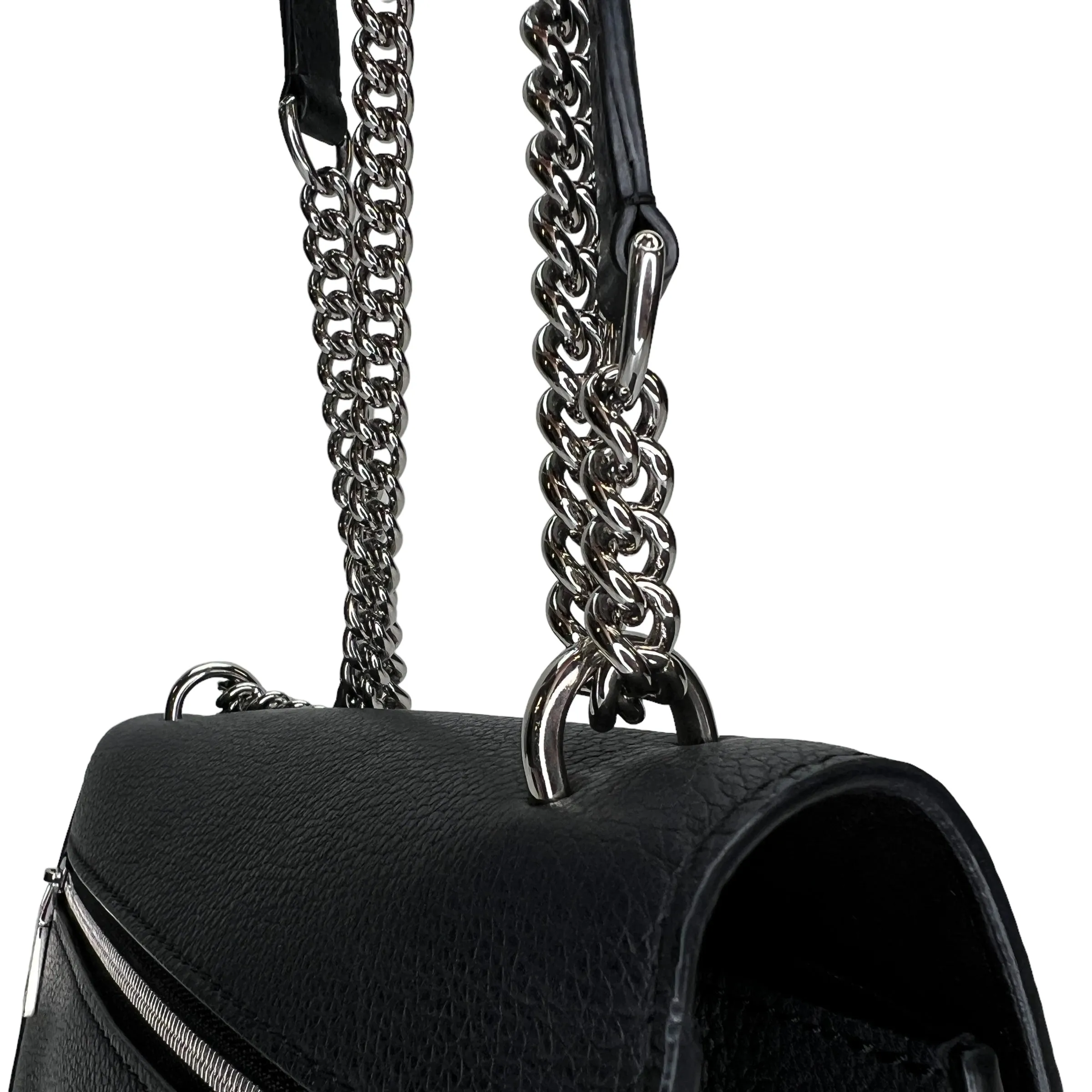 Mylockme Satchel Chain Black Crossbody Bag in Calfskin, Silver hardware