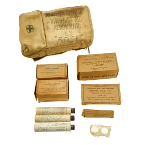 Original U.S. WWII & Korean War First Aid Kit Lot With Contents - (1) Aeronautical (1) Raft