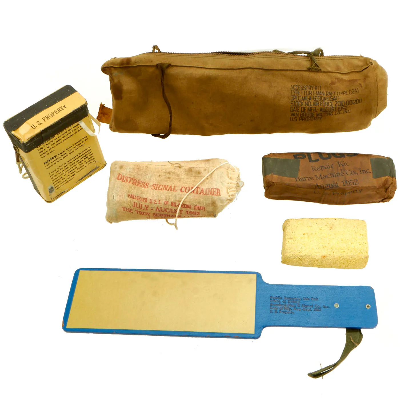 Original U.S. WWII & Korean War First Aid Kit Lot With Contents - (1) Aeronautical (1) Raft