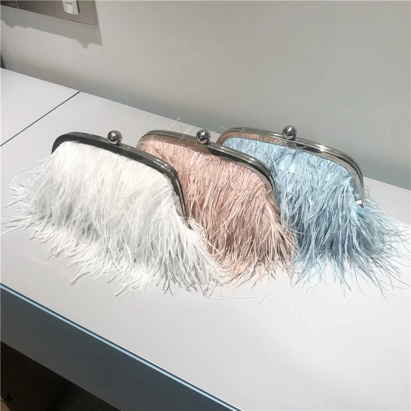 Ostrich Feather Chain Pearl Bag