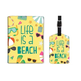 Passport Case Holder with Single Luggage Tag - Life Is a Beach